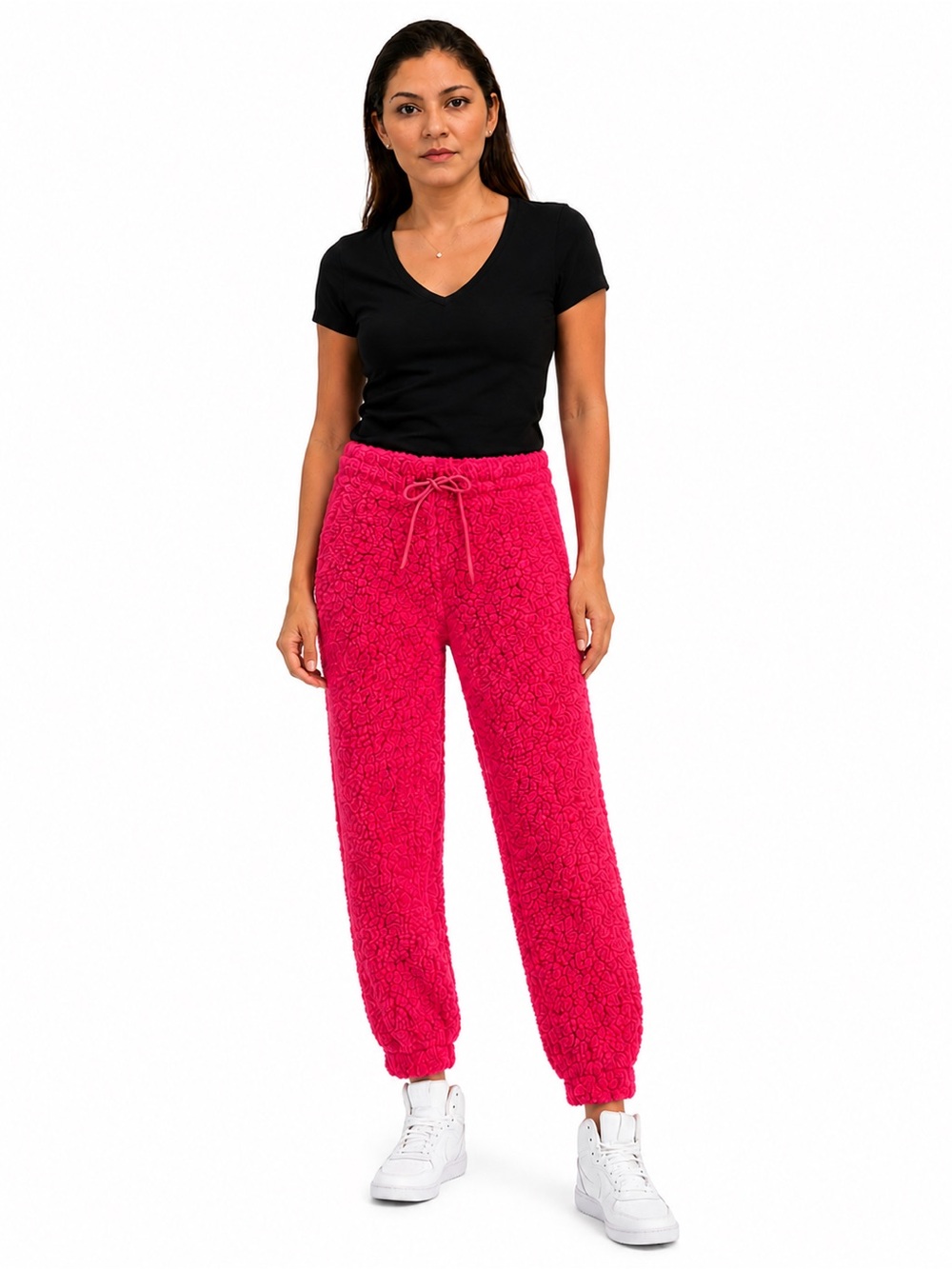 🆕 Derek Heart Pink Sherpa Jogger Pants High Rise Cozy Plush Lounge Size XL